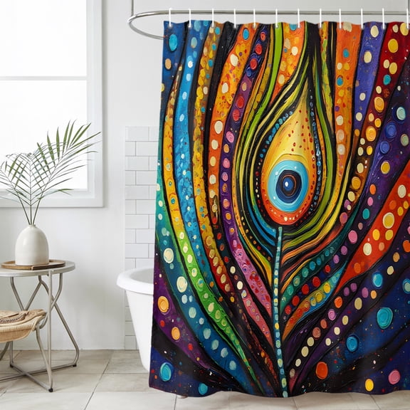 Shower Curtain Bathroom Set Peacock Feather Colorful Stripe Waterproof Fabric Shower Curtains with Grommets&Hooks, Abstract Art Privacy Bath Curtain for Bathtub 60x72in