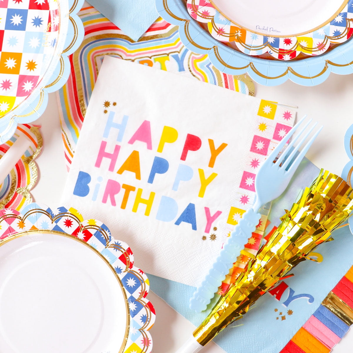 (4 pack) Packed party "it's my birthday" multicolor 6.5" fringe lunch napkins, 20 ct