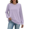 thumbnail image 7 of Women's Casual Fashion Solid Color Round Neck Long Sleeve Lightweight Pullover Sweatshirt with Side Pockets for Warm Comfort and Everyday Wear,Light Purple,M, 7 of 7