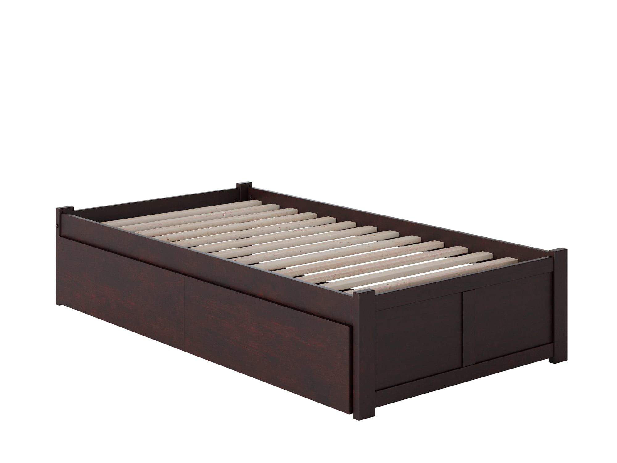 AFI Concord Twin Solid Wood Platform Bed with Footboard & 2 Storage Drawers in Espresso