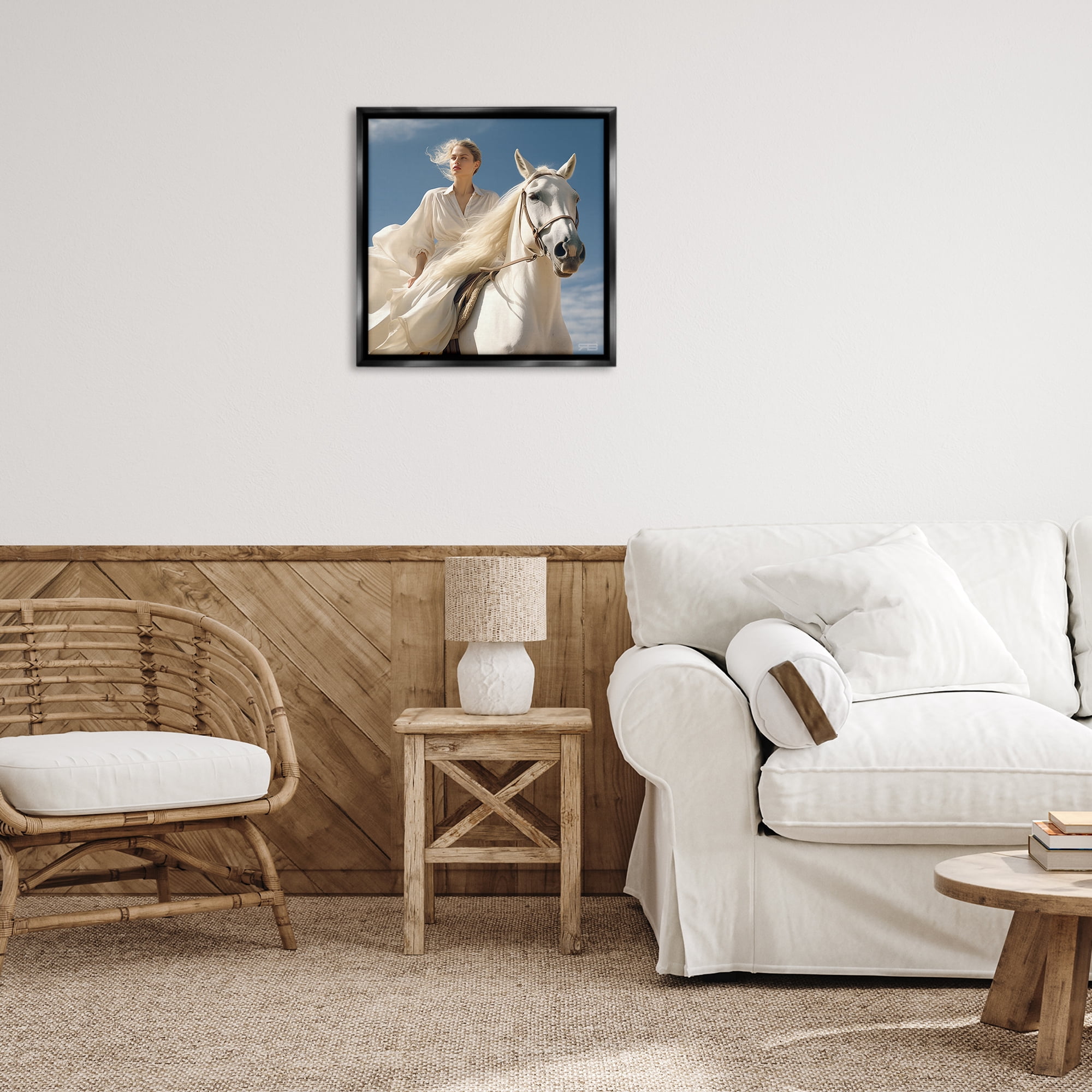 Stupell Industries Windswept Equestrian Girl People Painting Black Floater Framed Canvas Art Print Wall Art, 25 x 25