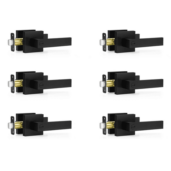 6 Pack Matte Black Door Handles, Keyless Interior Door Knobs, Privacy Door Lever Locksets for Bedroom Bathroom