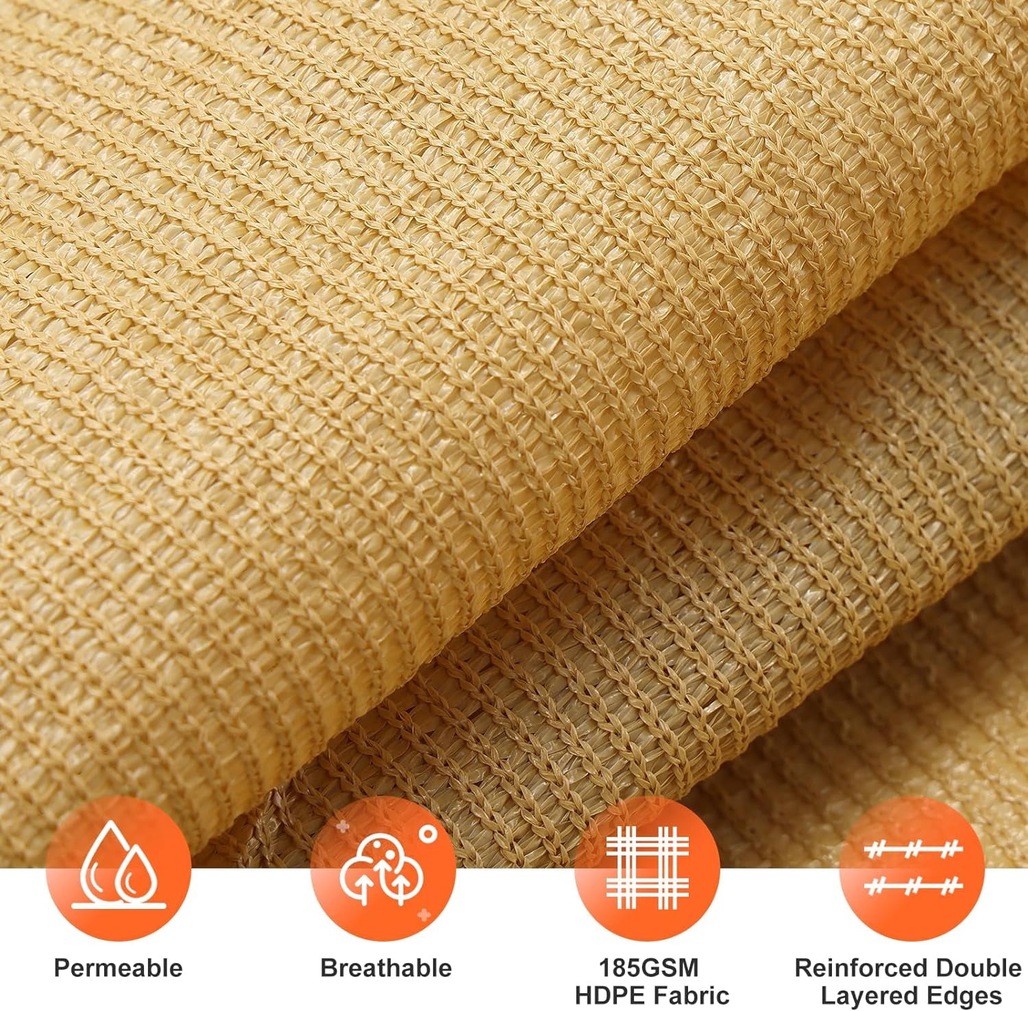 Sun Shade Sail, 6' X 8' Rectangle Shade Sail with Grommets Pergola Shade Cover, Sun Shade Cloth for Patio Carport Yard Lawn Garden (Sand)