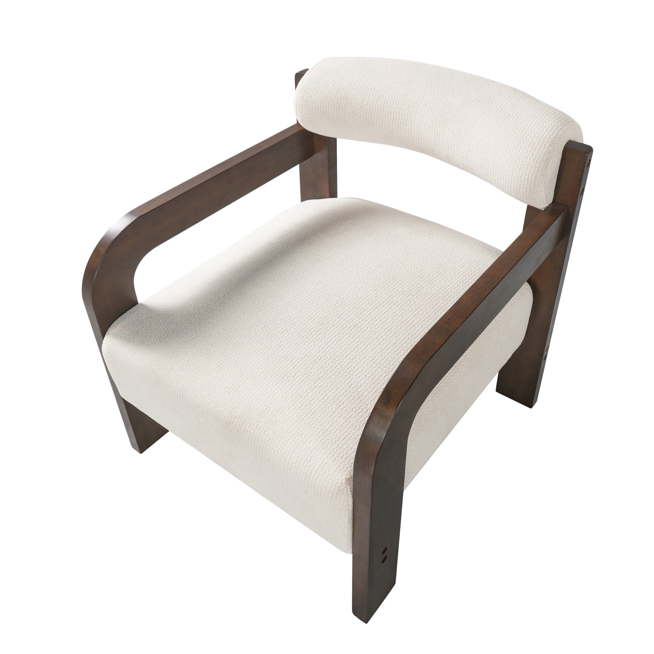 Christopher Knight Home Modern Upholstered Accent Chair, Curved Wood Arms with Thick Cushion, Cream