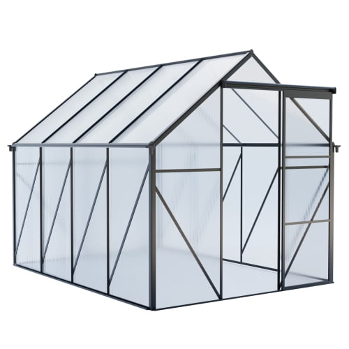 Geemuslly6x8 FTHeavy Duty Polycarbonate Greenhouse - Walk-in Aluminum Frame Greenhouse with Sliding Doors, Roof Vent & Raised Base - All Season Outdoor Garden Greenhouse for Backyard, Patio