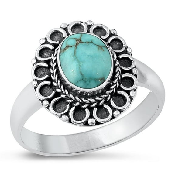 CHOOSE YOUR COLOR Simulated Turquoise Wholesale Ring .925 Sterling Silver Bali Rope Flower Band Blue CZ Female Size 7