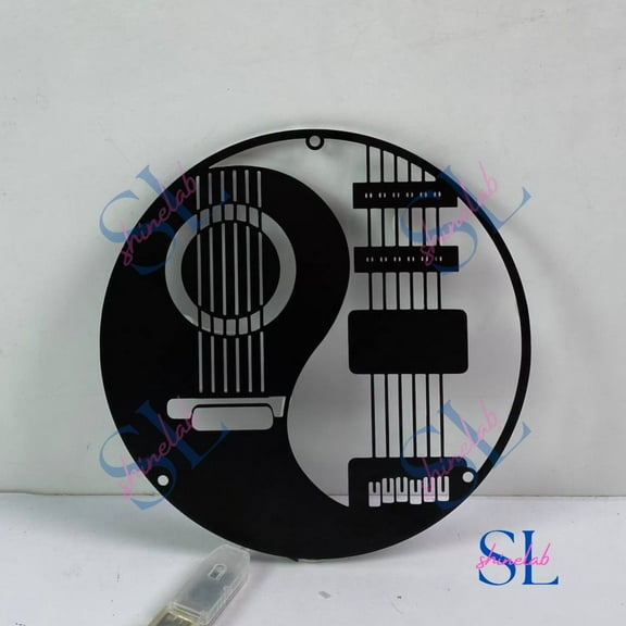 Shinelab Yin Yang Guitar Metal Wall Art LED Light, Guitarist Name Sign Home Decor, Music Room Kids Nursery Decoration, Guitar Lover Gift, Guitar Metal Sign 4690
