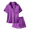 thumbnail image 1 of Conjunto de pijama Arshiner para niñas, satén de seda, botones, color morado oscuro, 1 of 6