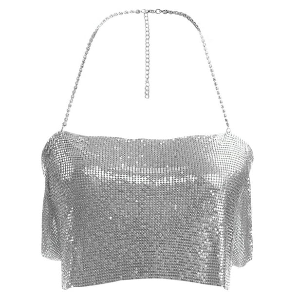 Camisola con lentejuelas con lentejuelas sin mangas con lentejuelas brillo tops de cultivos de mujer correa camisola