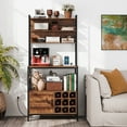 thumbnail image 4 of Gymax 67'' Bakers Rack w/ Power Outlet Coffee Bar Cabinet w/ S-Shaped Hooks Rustic Brown, 4 of 10