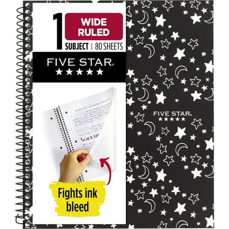 Five Star Spiral Notebook   Study App, 1 Subject, Wide Ruled, 8" x 10.5", Glow