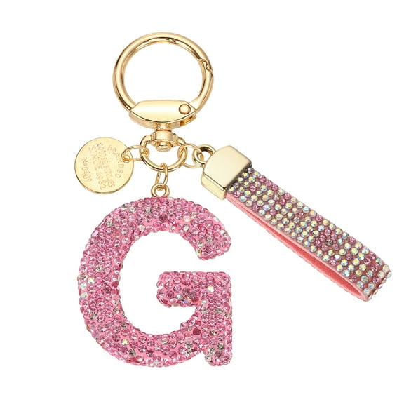 Uxcell Initial Letter Keychain, Gift Bling Letter-G Key Chain for Women, Pink