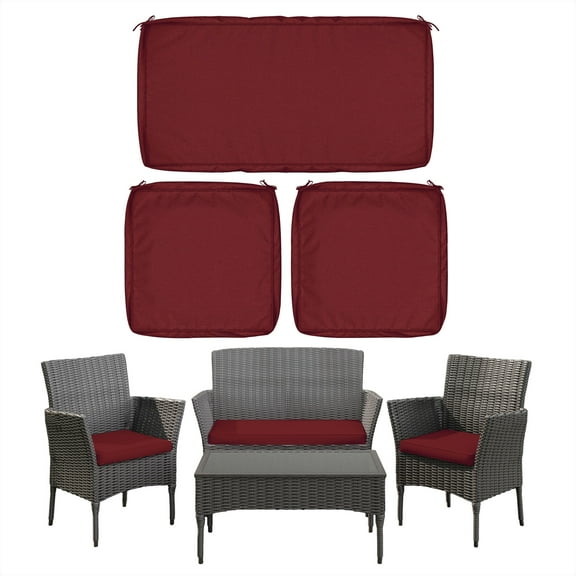 Snubbull 3 Pack, 36"x 18" Outdoor Patio Seat Cushions Replacement Covers Fit for 4 Pieces 4-Seater Wicker Rattan Patio Conversation Set Loveseat Chair Couch Furniture, Cover Only, Burgundy