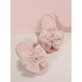thumbnail image 2 of Bow Decor Fluffy Bedroom Slippers,Soft bottom cotton slippers fairy style super large thin flash pink bow-knot plush shoes women's winter warm home fa, 2 of 4