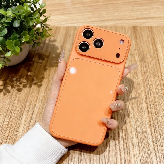 for iPhone 15 Plus Glass Phone Case, Hybrid Protection PC   TPU   Glass Back Cover [Raised Camera and Screen Protection] Slim Lightweight Shockproof Phone Cover for iPhone 15 Plus, Orange
