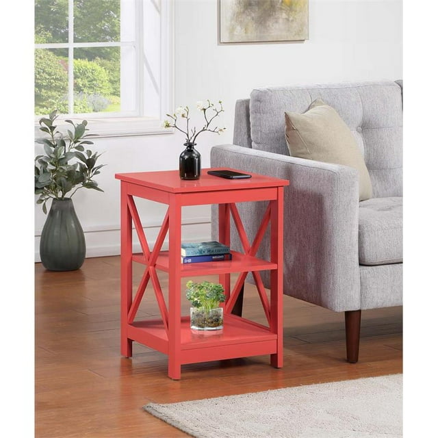 Convenience Concepts Oxford Table d'Appoint avec Étagères, Fini Bois Rose Corail