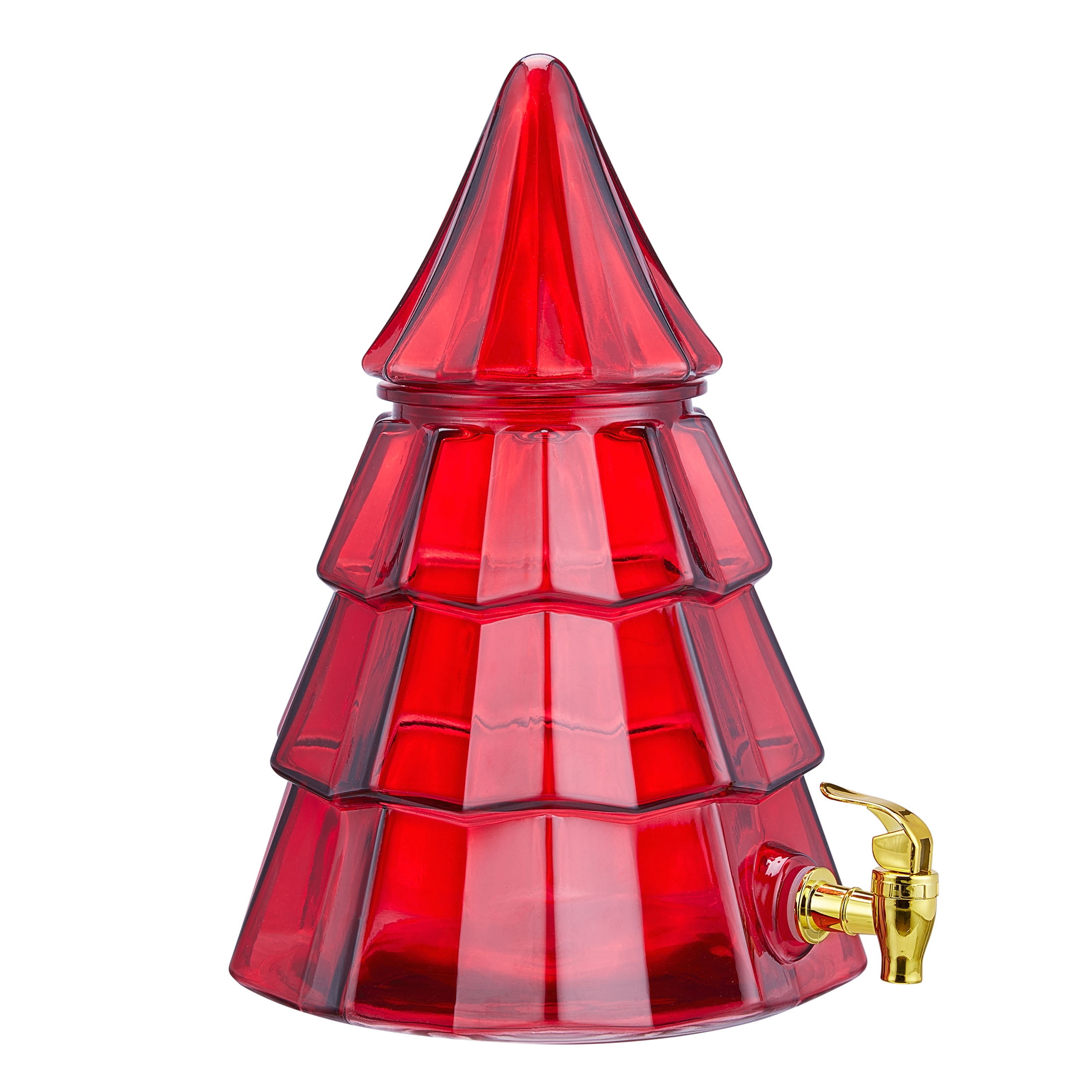 Holiday Time 1.5-Gallon Glass Christmas Tree Drink Dispenser with Lid, Red  