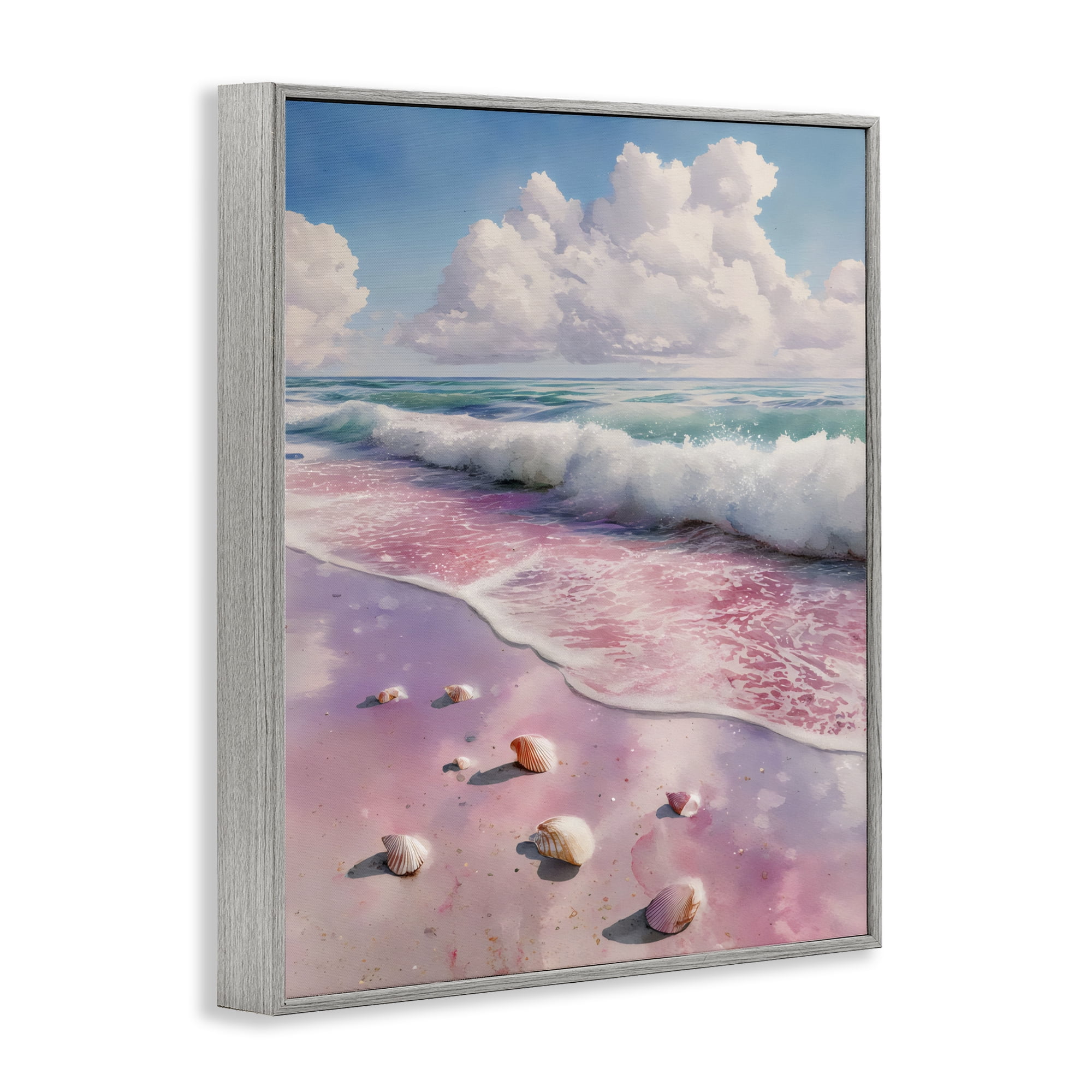 Stupell Industries Pink Sands with Scattered Shells Gray Framed Giclee Art, design by Franklyn Gregory