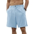 thumbnail image 2 of Dwelliawo Linen Shorts for Men Straight Leg 9" Flat Front Linen Dress Shorts Loose Fit Beach Pants with Pockets Pleat-Front Casual Light Blue S, 2 of 5