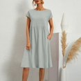 thumbnail image 1 of JUNWELL Robes d'Été pour Vacances Longueur Genou Amples Décontractées Robe Blanche Poche Coton Lin Col Rond Jupe Ligne A Grande Taille платье женское, 1 of 7