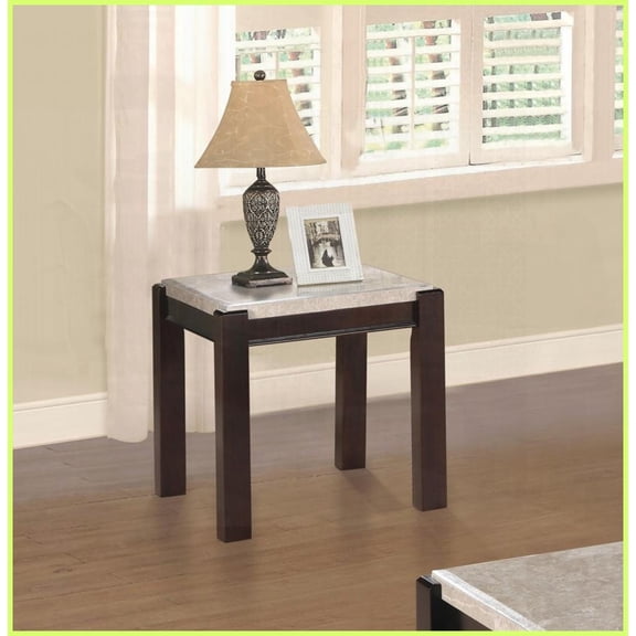 Genuine Marble Top Coffee Table with Dark Cherry Wood Frame - Contemporary Style Easy Assembly for Living Room