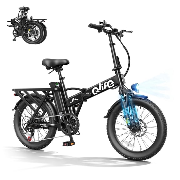 20" Foldable Electric Bike Fat Tire for Adults, 48V 13.5Ah 500W, 28MPH 65Mi Max Range E Bike, 5-Speed Riding, Folding Electric Bicycle, Black