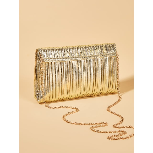 Bolsos de mano para mujer – Bolso de noche con solapa plisada dorada para fiesta formal, cóctel, baile de graduación, bolsos de boda