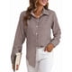 thumbnail image 2 of Camisas de Mujer con Botones, Casuales, de Larga, A Cuadros, con Estampados, Blusas Holgadas con Cuello A . Color Café XL, 2 of 8