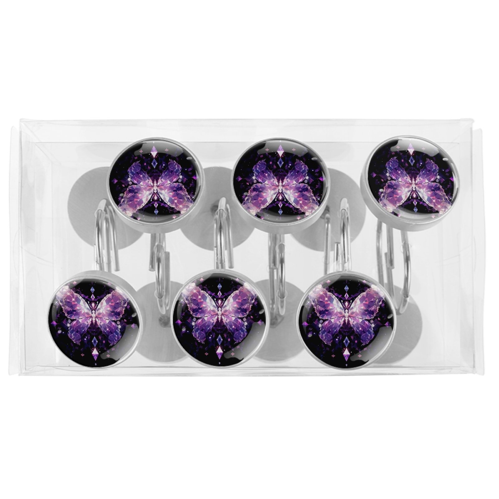 HemaKayy 12 Pcs Decorative Shower Curtain Hooks - Stainless Steel Rings for Bathroom Décor - Easy Glide & Secure Hold - Perfect Decoration for Bathroom Shower Rods - Mysteriou Butterfly