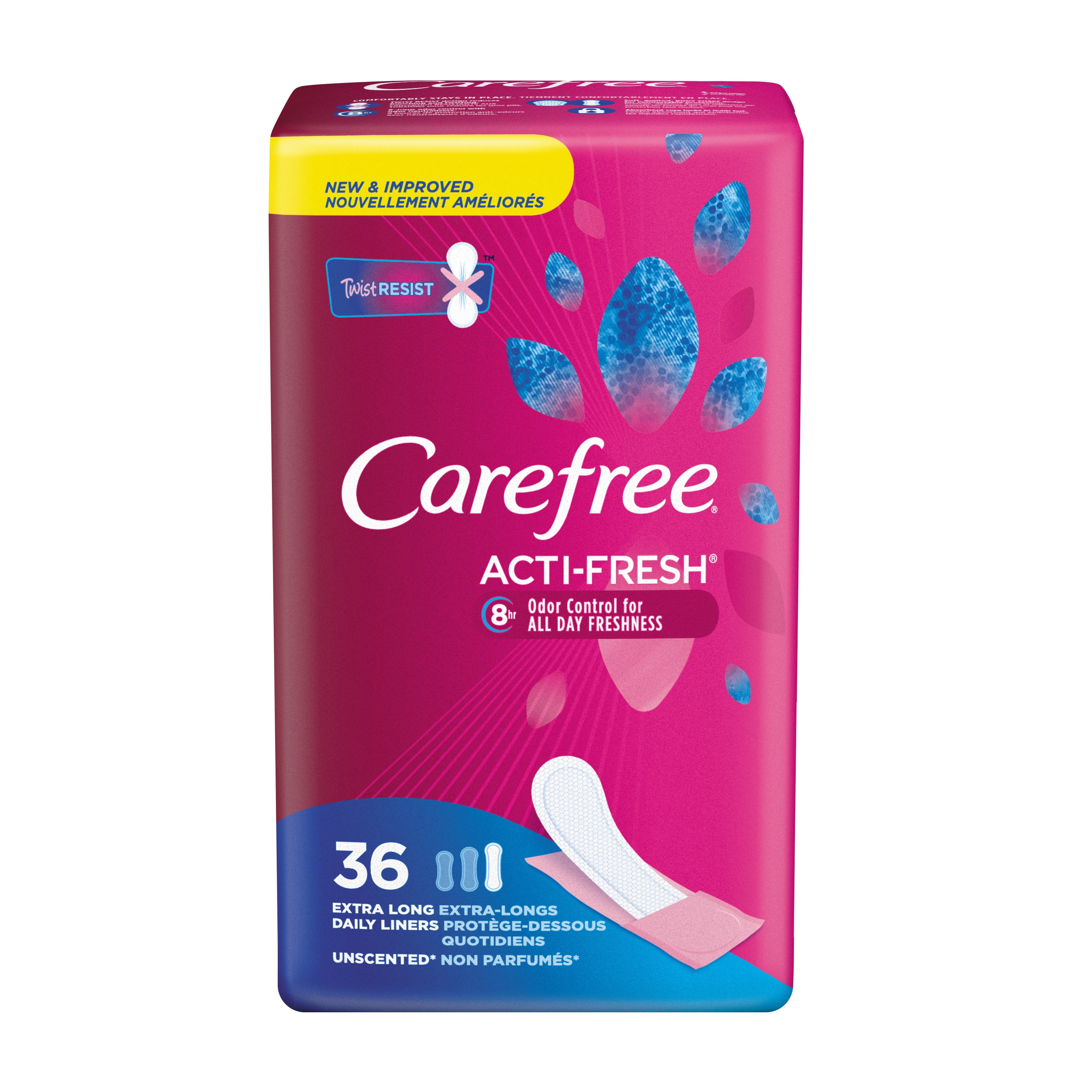 Carefree ActiFresh Extra Long Pantiliners To Go, Unscented, 36 Ct