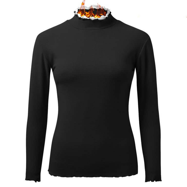 JDEFEG Womens Long Sleeve Thermal V Neck Tops Winter Tops for Women Crew  Neck Lined Thermal Thermal Underwear Slim Tops Long Sleeve Thermal Shirts  Color Block Tops Polyester Black Xxl 
