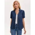 thumbnail image 3 of DARING DIVA Women's Denim Shirt Short Sleeve V Neck Button Front Jean Tops S Dark Blue, 3 of 7