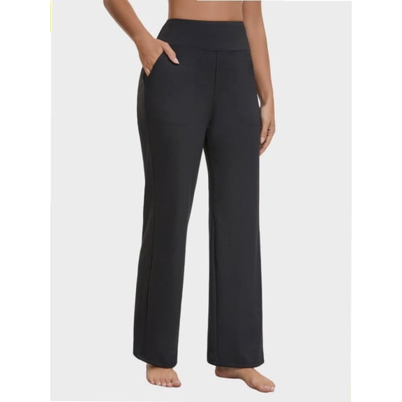 Womens Elastic High Waisted Wide Leg Yoga Pants with Pockets Casual Athletic Pants