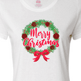 thumbnail image 4 of Inktastic Merry Christmas Wreath with Red Bow and Ornaments Women's T-Shirt, 4 of 5