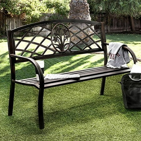 Durable Bench with Black Iron Outdoor Bench and Weather ...