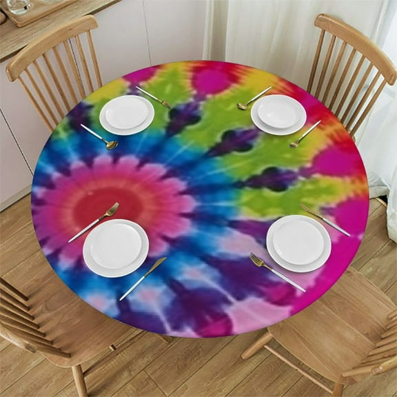 HAOXIT Tie Dye Table Cloth Round Table Waterproof Tablecloth Washable Party Table Cover for Celebration Holiday Camping Picnic Fall Decorations for Home Pink 31-35