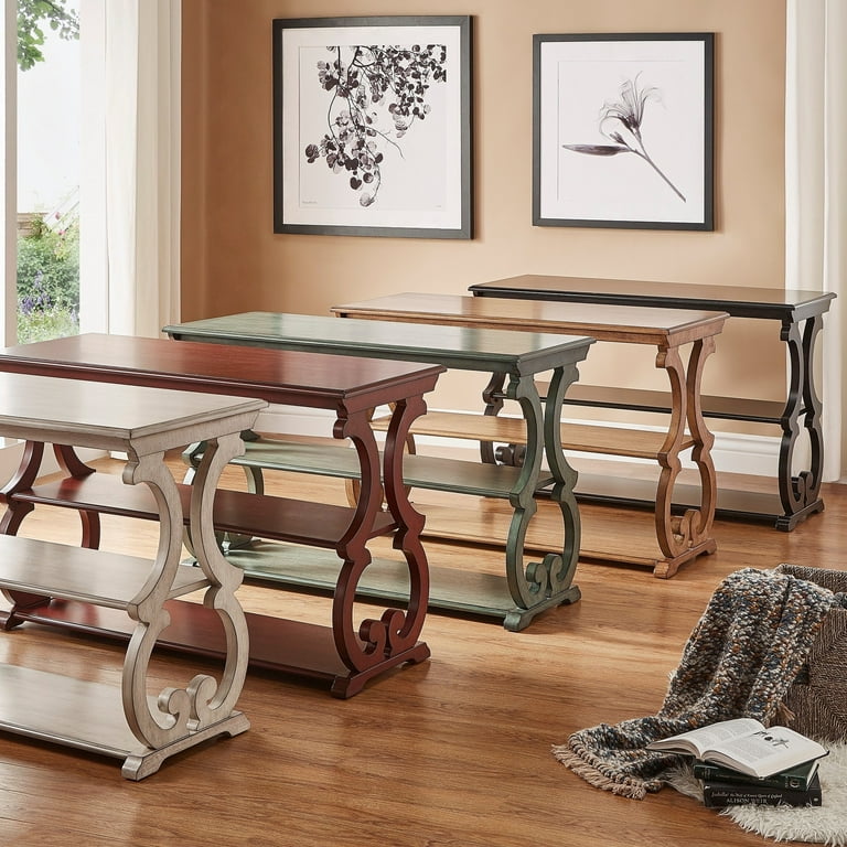 Weston Home Caden Wood Scrollwork Sofa Table Oak Walmart