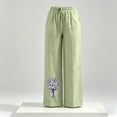 thumbnail image 7 of Cagogo Women's Floral Wide Leg High Waisted Trousers with Pockets Casual Vacation Ankle Pants Loose Elastic Waist Palazzo Summer Beach Travel Trousers, Green XL, 7 of 7
