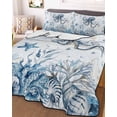 thumbnail image 3 of Quilts Twin-XL Size Bedding Set, Blue Coastal Octopus Lightweight Quilted Comforter, Summer Ocean Sea Coral Shells Texture Soft Bedspread Coverlet with Pillow Covers for All Season, 68" x 98", 3 of 7