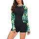 thumbnail image 1 of Traje de baño de una pieza para mujer, conjunto de bikini para mujer, moda femenina multicolor, estampado de hojas y flores, manga larga, cremallera, traje de baño de una pieza para mujer, 1 of 7