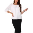 thumbnail image 1 of Camisas de trabajo INSPIRE CHIC para mujeres, blusas casuales elegantes de media manga y cuello redondo, color blanco, 1 of 6