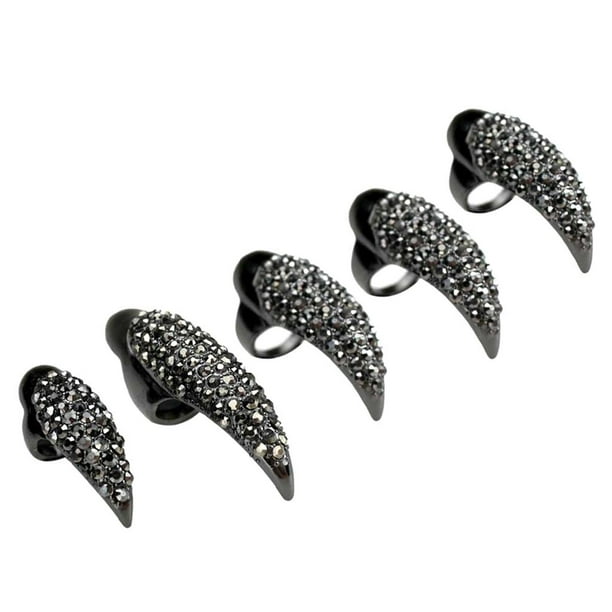 5 piezas de uñas con para mujer, joya de de imitación con de arte para dedos con punta de uñas , Negro Baoblaze Anillo de dedo de uñas