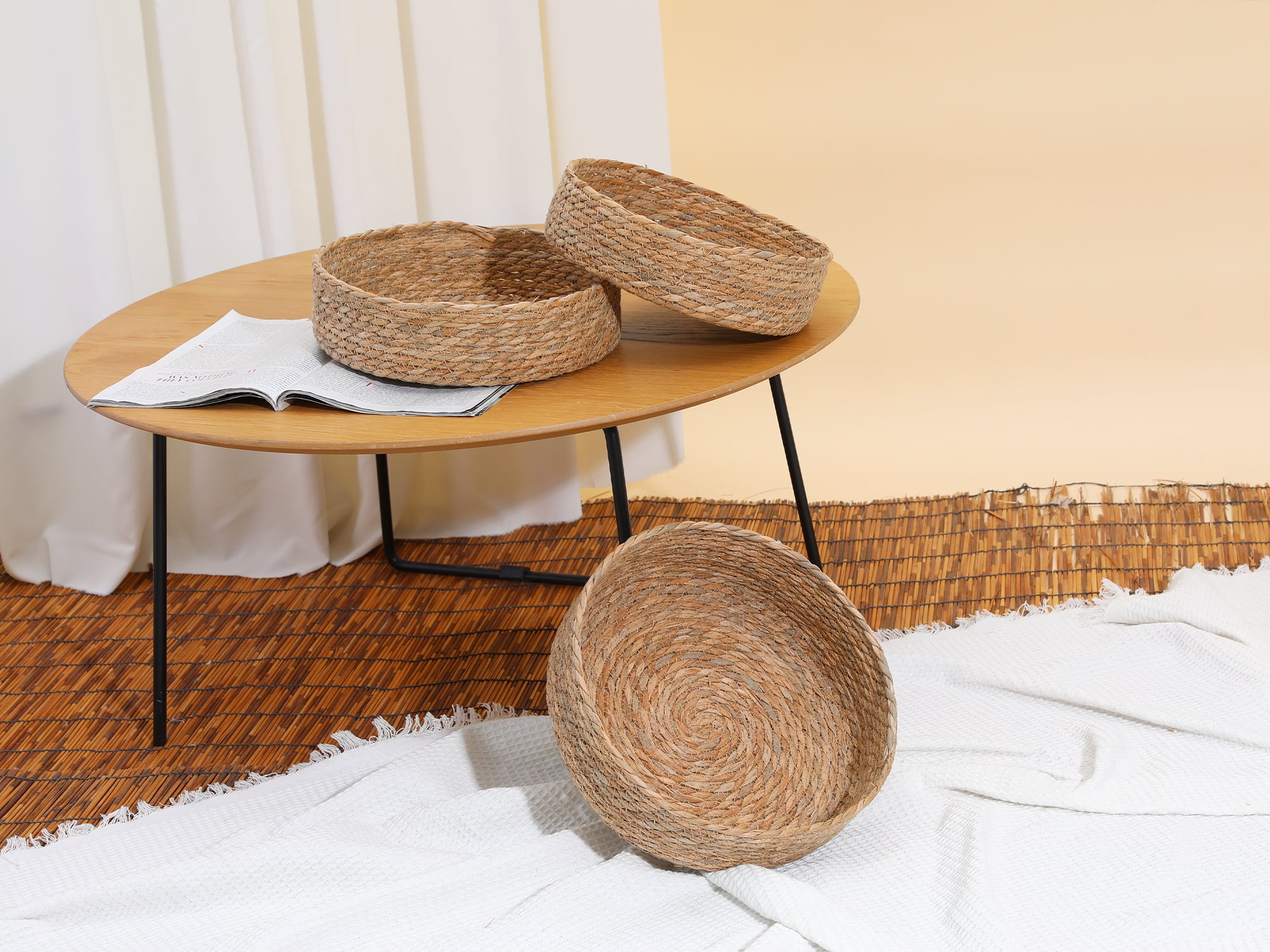 Unique Bargains 3 Packs Wicker Storage Basket Self-Supporting Storage Cube Brown