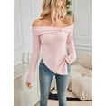 thumbnail image 5 of Womens Cute Bow-Knot Off Shoulder Knitted Sweater Shirt Tops Side Slit Pullover Trendy Y2k Aesthetic Clothes Pink XL, 5 of 8