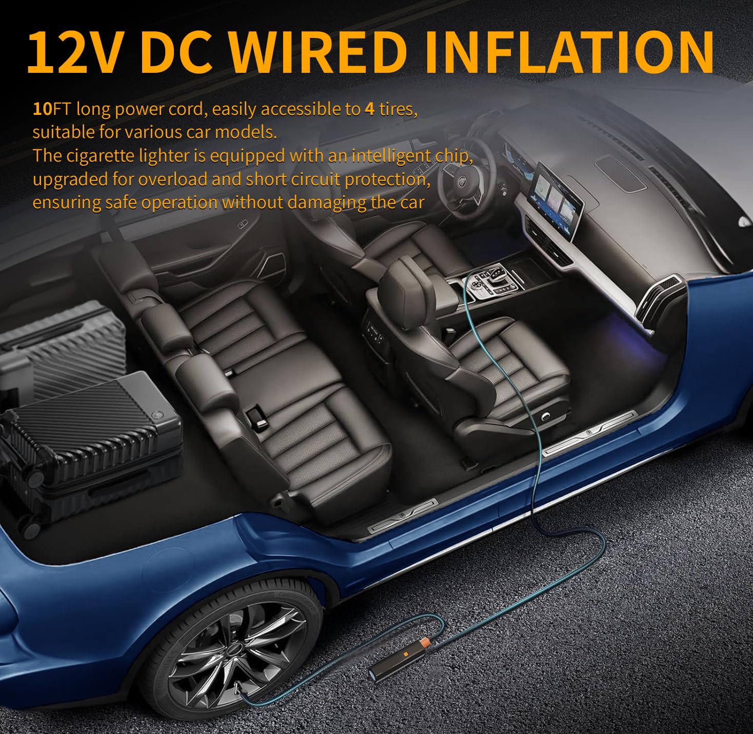 Tire Inflator Portable Air Compressor - Air Pump for Car Tires with Tire Pressure Gauge -for Car, Motorcycle, Bicycle and More