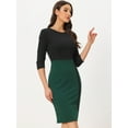 thumbnail image 4 of DARING DIVA Round Neck 3/4 Sleeves Contrast Sheath Elegant Pencil Dress L Green, 4 of 6