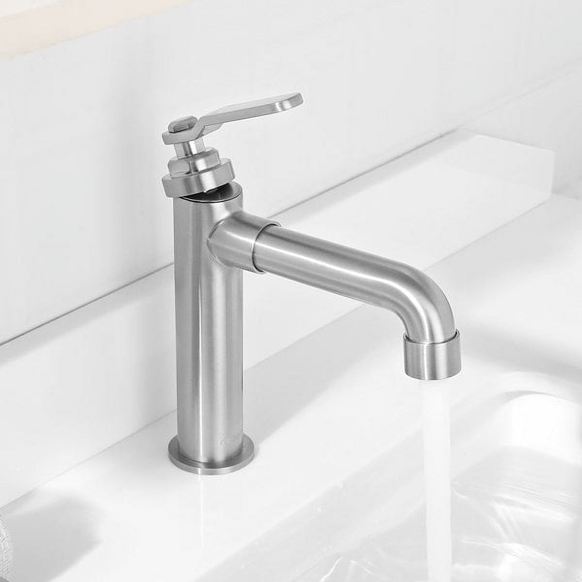 NEWATER Single-Hole Single-handle Bathroom Faucet with Drain Assembly, Brushed Nickel