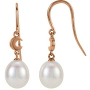 14K Rose Freshwater Cultured Pearl Moon Dangle Earrings in 14k Rose Gold