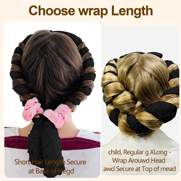 Satin heatless hair curler, Lazy Natural Soft Wave DIY heatless curls for Sleep in Overnight, for All Hair Types - Black