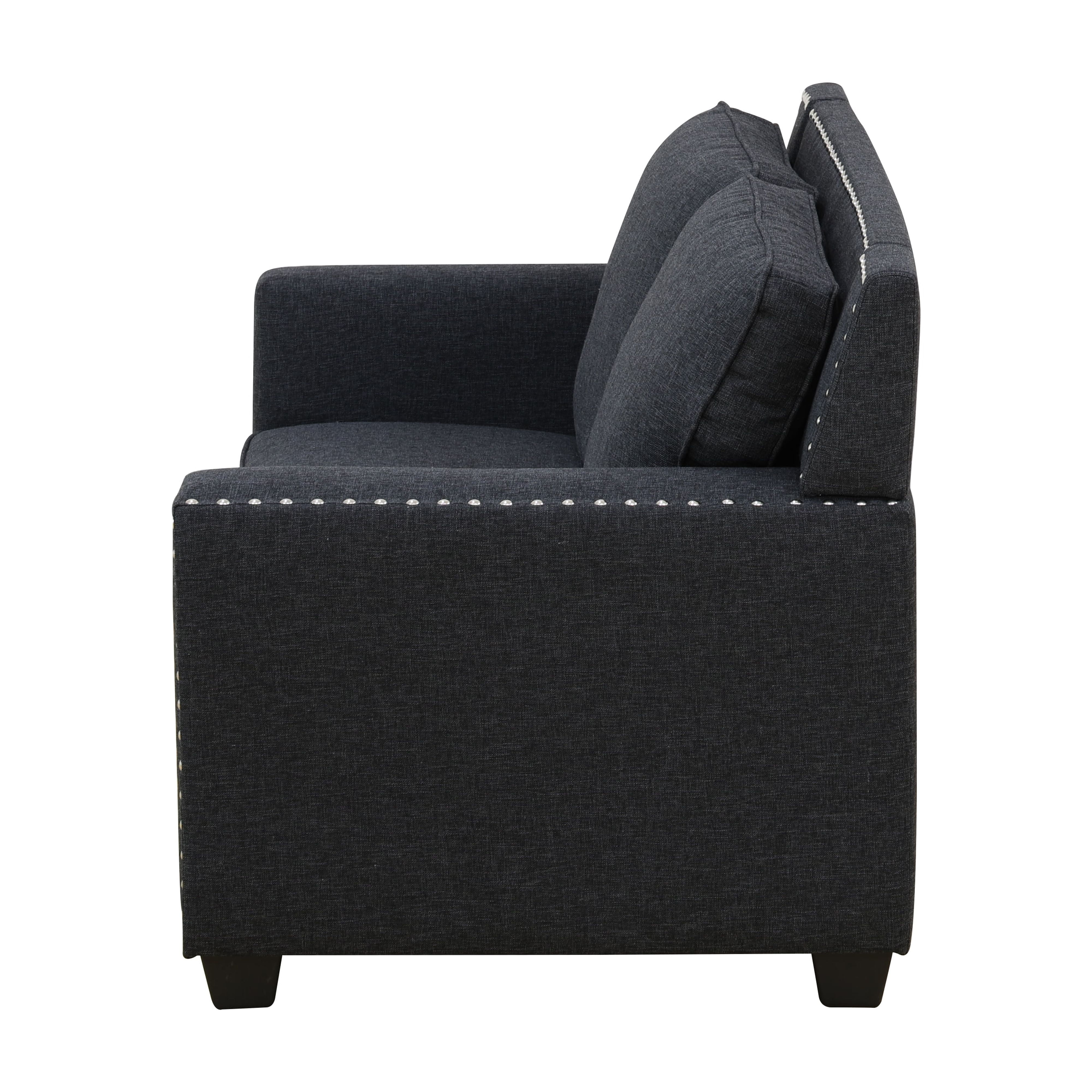 Gewnee 57" Linen Upholstered Loveseats with Nailhead Trim,Black